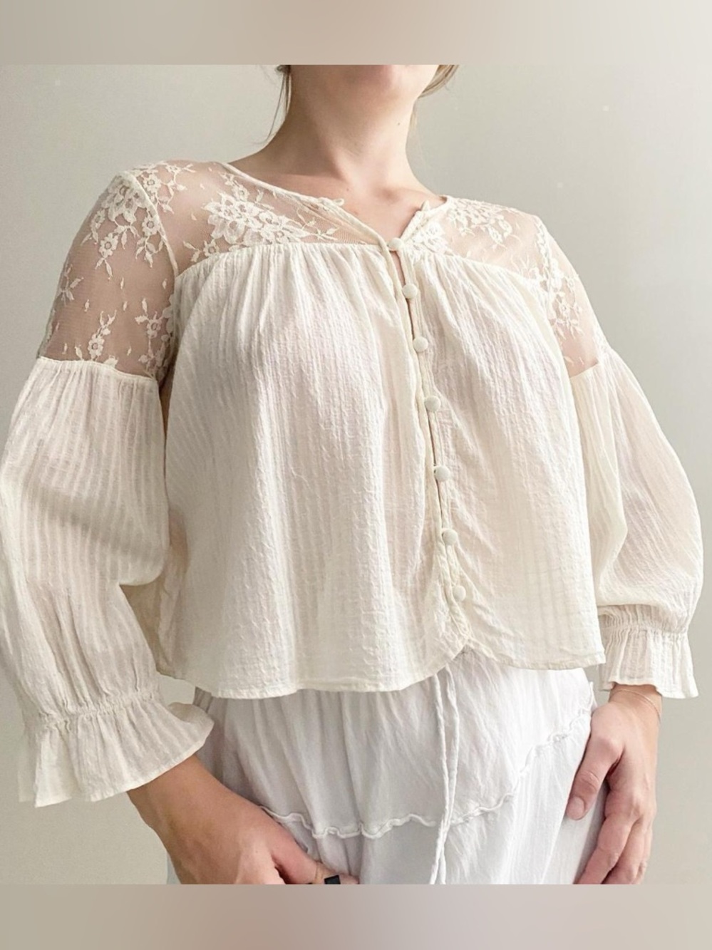 Free People coquette / cottagecore off-white gauzey cotton blouse